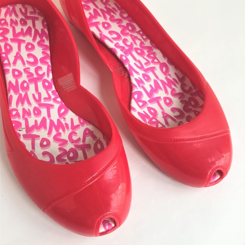 TOSCA BLU Peep Toe Red Jelly Plastic Flats